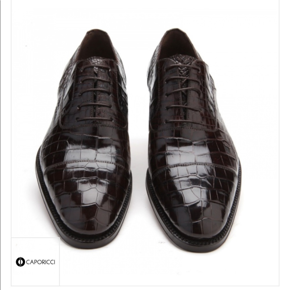 Caporicci 1102 Genuine Alligator Cap Toe Shoes Dark Brown - Picture 3 of 4